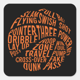 Motivatie Word Cloud Art Basketball Vierkante Sticker