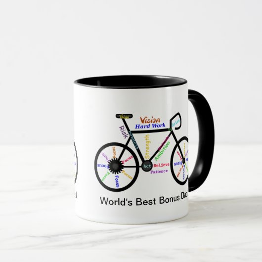 Motivatie Words Bike, Cycle Best Bonus Pap Mok (Voorkant rechts)