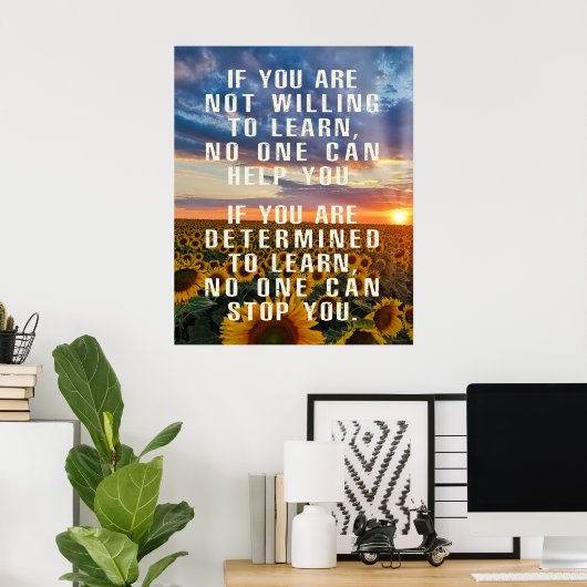 Motivatie, Zonnebloemkunst, Positieve Gezegden Poster (Thuiskantoor)