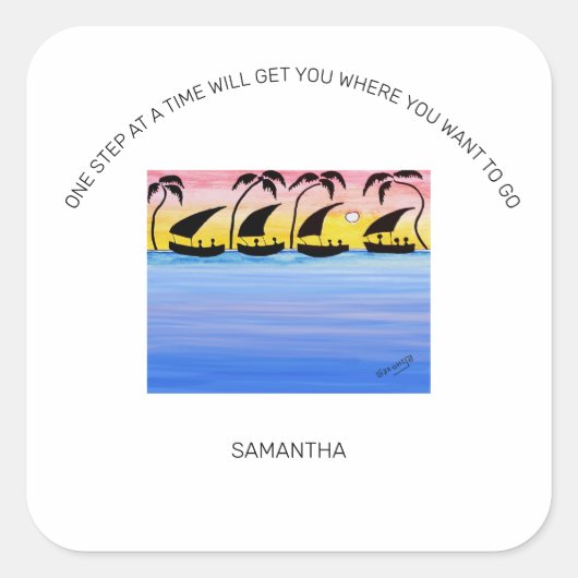 Motivatie, zonsondergang zeilen vierkante sticker (Voorkant)