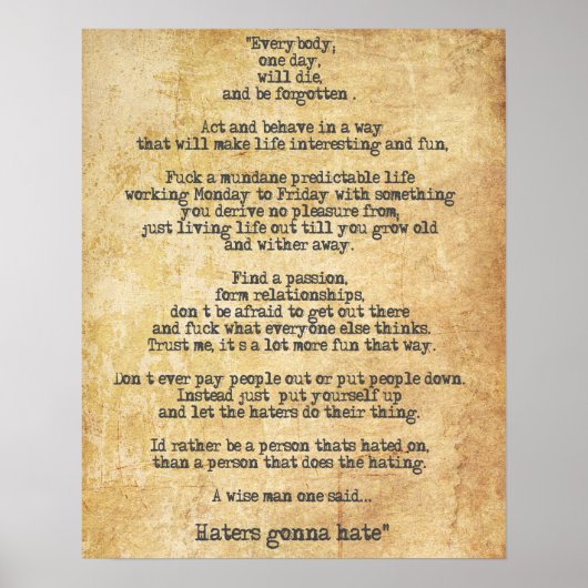 Motivatie Zyzz Quote over het leven Poster (Voorkant)