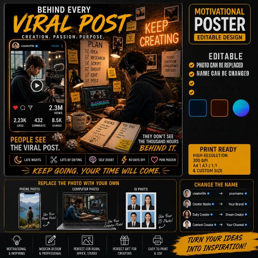 Motivatieposter voor contentmakers | Bewerkbare fo Poster