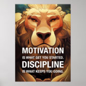 Motivation Discipline Lion Motivatie offertes Poster (Voorkant)
