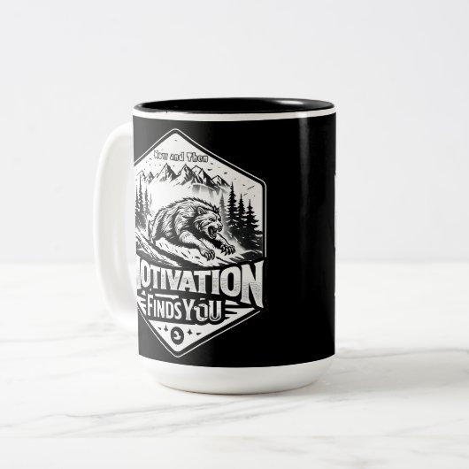 Motivation vindt u tweekleurige koffiemok (Voorkant links)