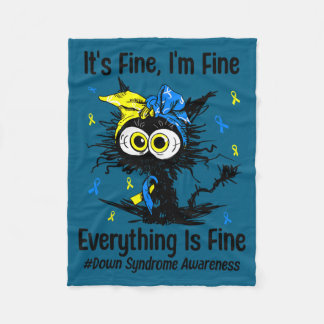 Motivational down syndrome awareness cat t21 fleece deken