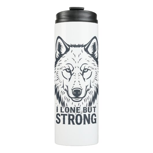 Motivational "Lone But Strong" Lone Wolf Thermosbeker (Voorkant)