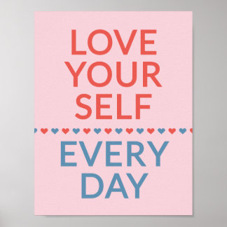 Motivational Love Quote Red And Blue Hearts Pink Poster