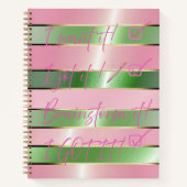 Motivational Luxe Pink and Green Striped  Notitieboek (Voorkant)