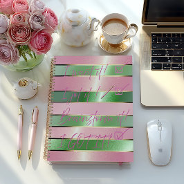 Motivational Luxe Roze en Groene Gestreepte  Notitieboek