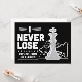 Motivational Never Lose Chess Quote Black White Kaart (Voorkant / Achterkant in situ)