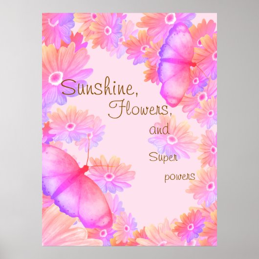 Motivational Pink Floral Butterfly Poster (Voorkant)