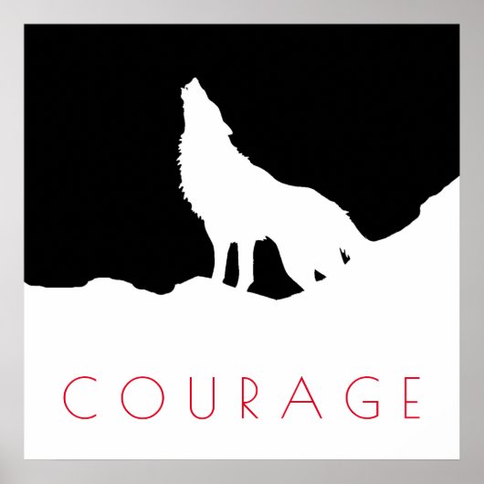 Motivational Pop Art Courage Wolf Black White Poster (Voorkant)