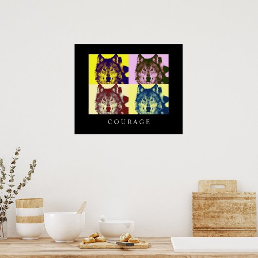 Motivational Pop Art Courage Wolf Poster Print (Keuken)
