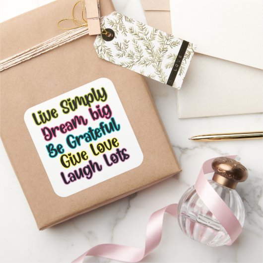Motivational Quote Live Simply Dream Give Love Vierkante Sticker (Geschenken)