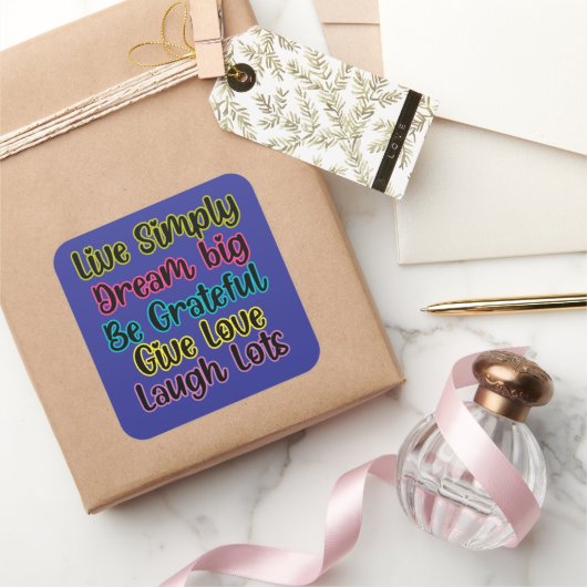Motivational Quote Live Simply Dream Give Love Vierkante Sticker (Geschenken)