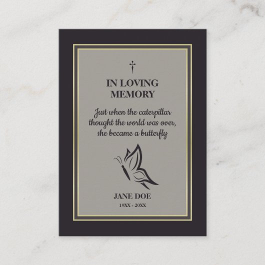 Motivational Quote with Buttefly in Loving Memory Visitekaartje (Voorkant)