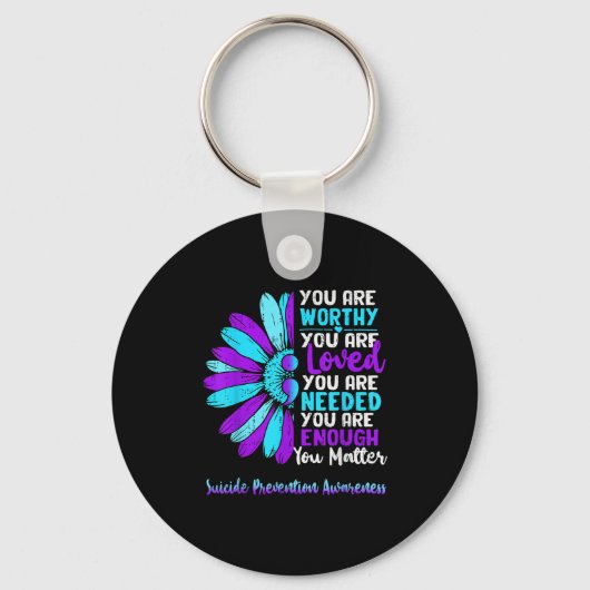 Motivational Suicide Prevention Awareness Teal Pur Sleutelhanger (Voorkant)