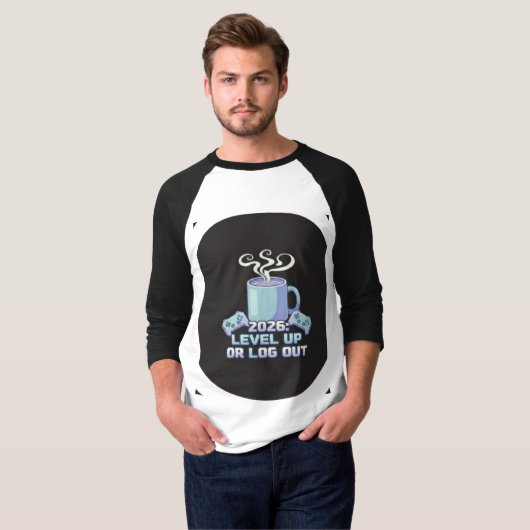Motivational T-Shirt | Level Up or Log Out Gamer C (Voorkant volledig)