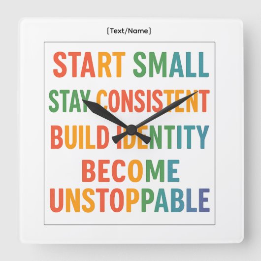 Motivational Wall Clock – Become Unstoppable Vierkante Klok (Voorkant)