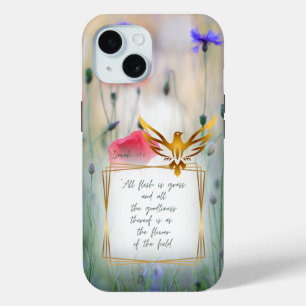 Motiverend Christelijk Natuur Bloemen Gouden Duif iPhone 15 Case