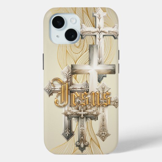 Motiverend geloof Beige/Grijs Kruizen Goud Jezus Case-Mate iPhone Case (Achterkant)