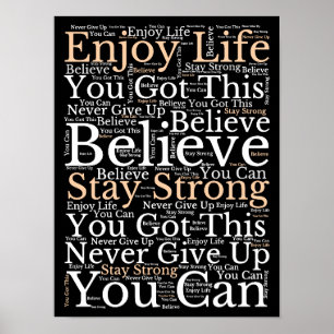 Motiverende citaten. WordArt-patroon Wit Zwart Poster