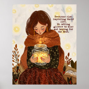 Motiverende gezellige herfstmeisjesmuurprint poster