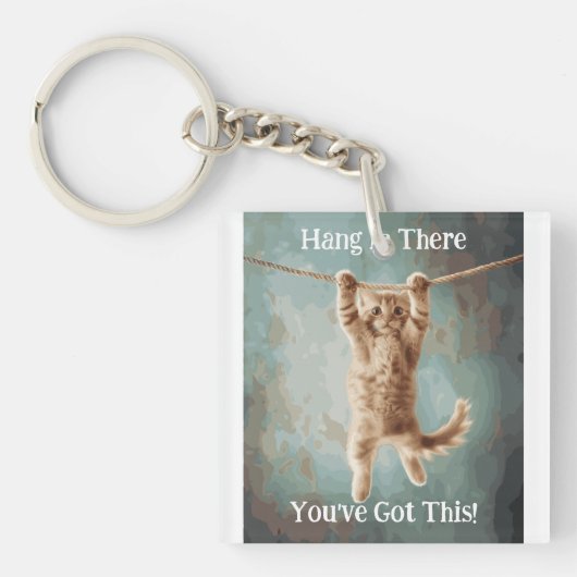 Motiverende Grappige Hou Vol Cat Poster Sleutelhanger (voorkant)