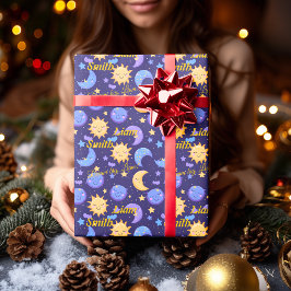 Motiverende Kawaii Zon en Maan Kinderen Cadeaupapier