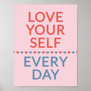 Motiverende liefdescitaat rode en blauwe harten ro poster