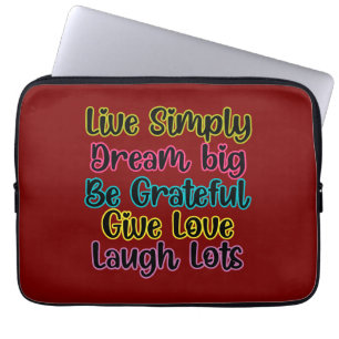 Motiverende Spreuk Leef Eenvoudig Droom Geef Liefd Laptop Sleeve