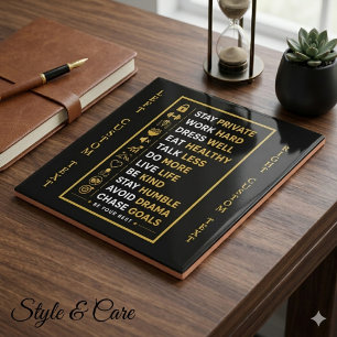 Motiverende succes citaten Zwarte Goud Typografie Tegeltje