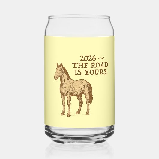 Motiverende tekst en paard blikvorm glas (Voorkant)
