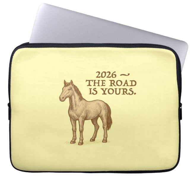 Motiverende tekst en paard laptop sleeve (Voorkant)