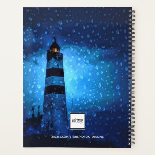 Motiverende vuurtoren stormachtige nacht blauw 202 planner (Achterkant)