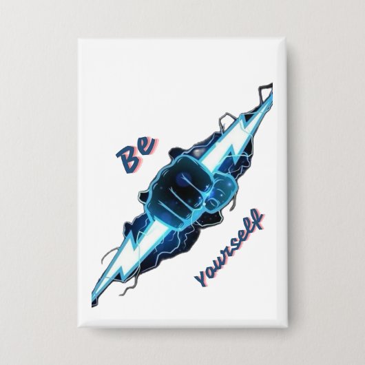 Motiverende "Wees Jezelf" Blauwe Bliksemschicht Vu Button (Voorkant)