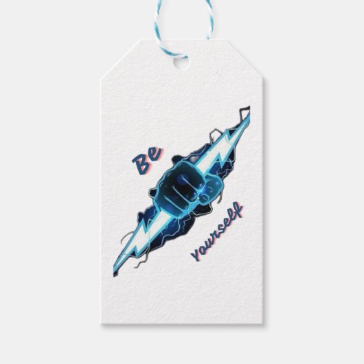 Motiverende "Wees Jezelf" Blauwe Bliksemschicht Vu Cadeaulabel (Voorkant)