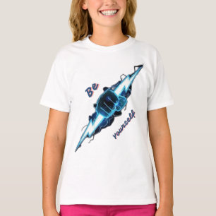 Motiverende "Wees Jezelf" Blauwe Bliksemschicht Vu T-shirt