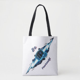 Motiverende "Wees Jezelf" Blauwe Bliksemschicht Vu Tote Bag