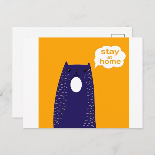 Motivering slogan Blijf thuis. Cartoon kat Briefkaart (Voorkant / Achterkant)