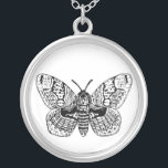 Motivering van Brahmin Zilver Vergulden Ketting<br><div class="desc">Met de hand getekende illustratie van een brahminmot in zwart-wit.</div>