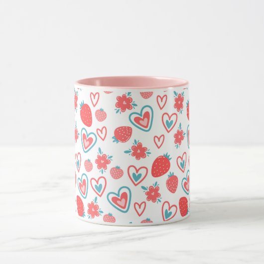 Motivering voor aardbeien, harten en kleine mok (Midden)