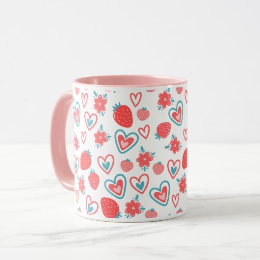 Motivering voor aardbeien, harten en kleine mok (Voorkant links)