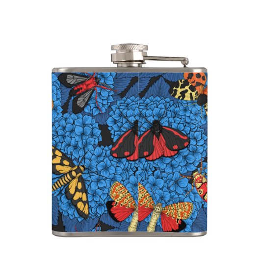 Motivering voor blauwe hydrangea heupfles (Achterkant)