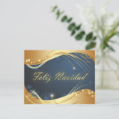 Motivo dorado de Navidad con fondo azul Feestdagenkaart (Staand voorkant)