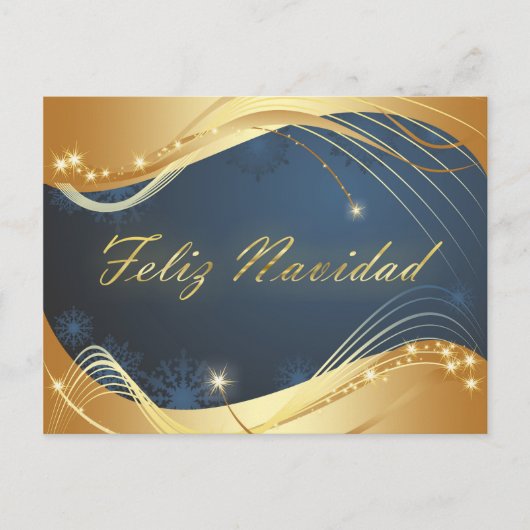 Motivo dorado de Navidad con fondo azul Feestdagenkaart (Voorkant)