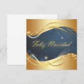 Motivo dorado de Navidad con fondo azul Feestdagenkaart (Voorkant / Achterkant)