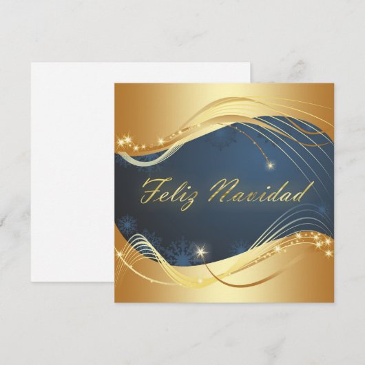 Motivo dorado de Navidad con fondo azul Feestdagenkaart (Voorkant / Achterkant)