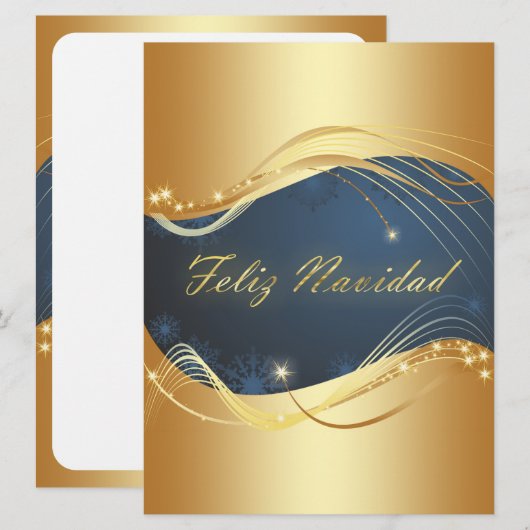 Motivo dorado de Navidad con fondo azul Feestdagenkaart (Voorkant / Achterkant)