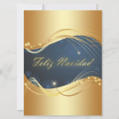 Motivo dorado de Navidad con fondo azul Feestdagenkaart (Voorkant)